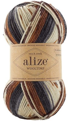 Пряжа Alize Wooltime 75% шерсть/25% полиамид, 100г №11024 Молоч.Корич.Черный 116285 - фото 30614