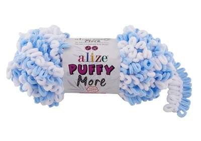 Пряжа Alize Puffy More 100% микрополиэстер, 150г №6266 Белый/Голубой 116316 - фото 30643