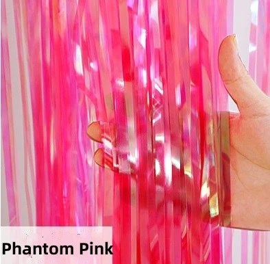 Дождик-шторка 1*1,9м, цвет розовый голографик прозрачный - фото 30661