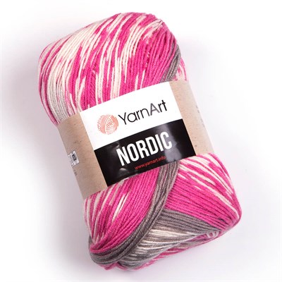 Пряжа YarnArt Nordic 20% шерсть/80% акрил, 150гр №655 РОЗОВ/БЕЛ/СЕРЫЙ - фото 31265