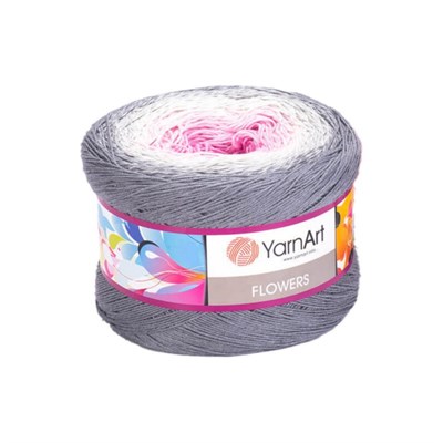 Пряжа YarnArt Flowers 55% хлопок/45% полиакрил 250гр №293 серый/молоч/розовый 117532 - фото 31882