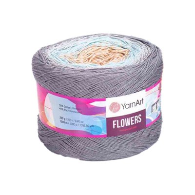 Пряжа YarnArt Flowers 55% хлопок/45% полиакрил 250гр №268 беж/голубой/серый 117545 - фото 31895