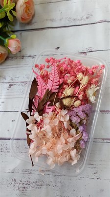Сухоцветы д/творчества и декора "цветочки" розовый/сиреневый/персиковый - фото 32683