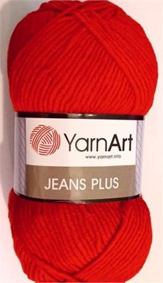 Пряжа YarnArt Jeans Plus 55% хлопок/45% полиакрил, 100гр, №64 Красный 118120 - фото 32988