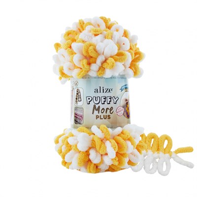 Пряжа Alize Puffy More Plus 100% микрополиэстер, 250г №8002 белый/желтый 119024 - фото 33975