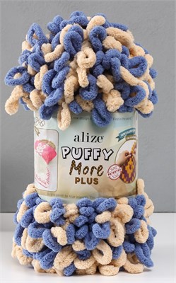 Пряжа Alize Puffy More Plus 100% микрополиэстер, 250г №8005 беж/голубой 119027 - фото 33977