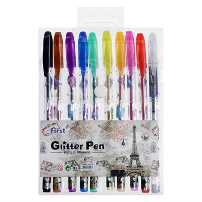 Н-р гелевых ручек 10цв, металлик, с блестками 125521