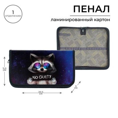Пенал школьный, 1 секция, 11.5*20.5*3см «Енот» 125543