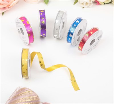 Лента упаковочная д/декора и подарков, сердца, МИКС, 1.2см*5м 1шт 125616