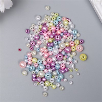 Бусины д/творчества пластик «Круглые. Ассорти макарун», d=3-8 мм, н-р 10гр 125633