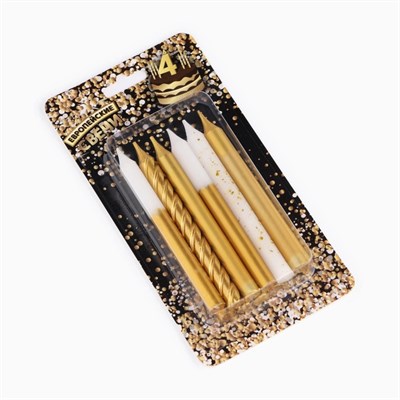 Свеча д/торта «Золотая вечеринка», 12шт, 8см, белый и золотой металлик 125655