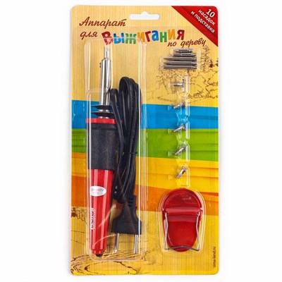 Выжигательный аппарат по дереву, н-р 10 насадок, подставка 125935