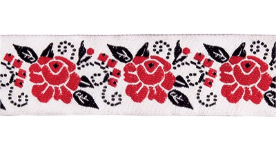 Лента жаккардовая 35 мм "Gamma" DBTRJ-99 ЦВЕТЫ красный/черный 126021