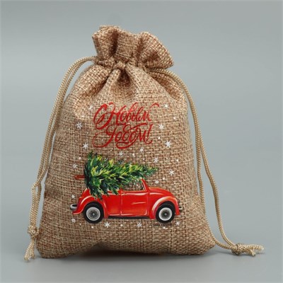 Мешочек новогодний подарочный с термонаклейкой «Спешу к тебе», 10*14см 126161