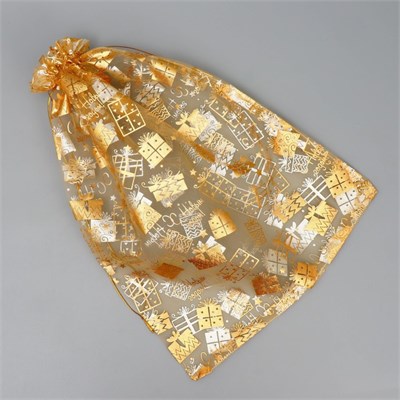 Мешочек подарочный новогодний органза «Золотые подарочки», 30*40см 126162