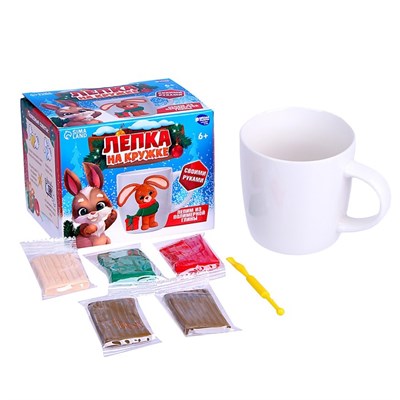 Декор кружки полимерной глиной на новый год «Зайка с подарком», н-р д/творчества 126195