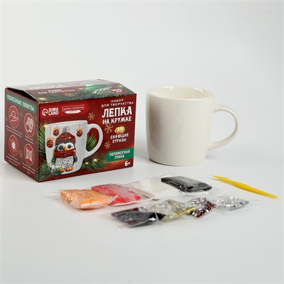 Декор кружки полимерной глиной со стразами «Новый год! Пингвин в шапочке», н-р д/творчества 126197