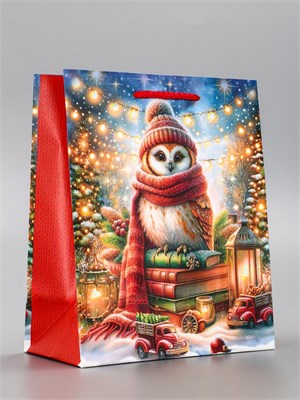 Пакет подарочный новогодний ламинированный, «Сова», 18*10*22.3см 126303