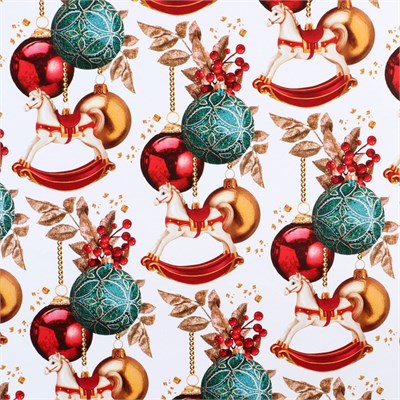 Упаковочная бумага на Новый год «Новогодние игрушки», 70*100см, глянцевая 126339