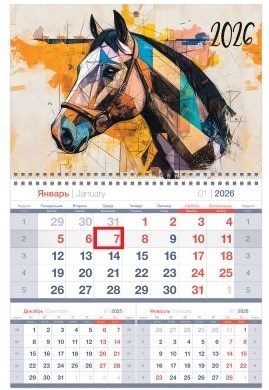 Календарь квартальный  295*475 мм BG Mono premium "Цвета лошади", с бегунком, 2026г. 126358