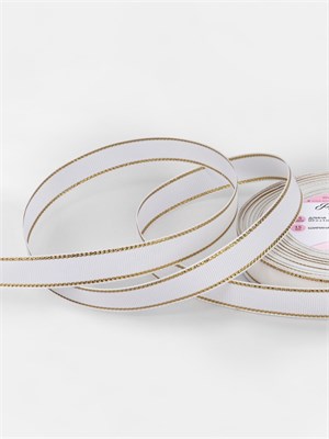 Лента репсовая, с золотым люрексом, 15мм, 1м, белая №001 126379