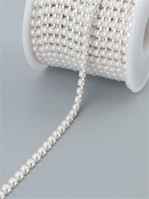 Цепь с жемчугом, металл, пластик, 3.5мм, 1м, цв серебряный 126631