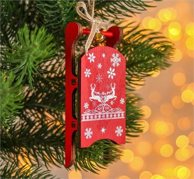 Елочная игрушка «Санки с узорами», 2.3*5.5*13см 126651