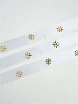 Лента атласная с тиснением «Снежинки», 25мм, 1м, белая 126683