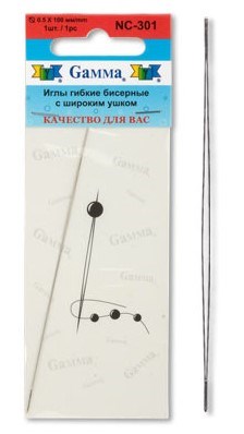 Иглы"Gamma" гибкие бисерные с широким ушком сталь NC-301 d 0.5*100 мм 1 шт 18638