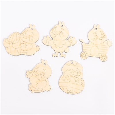 Заготовки д/творчества. Роспись по дереву «Пасха: цыплята», 5шт 127003