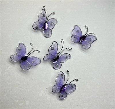 Бабочка капрон со стразами 2,5*2,7см н-р 5шт Цв.сиреневый 22171
