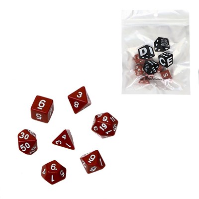 Кубики-дайсы для ДнД, н-р 7шт, бордовые 127179