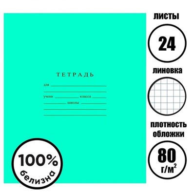 Тетрадь 24л клетка «Зелёная обложка», ГОЗНАК 128834