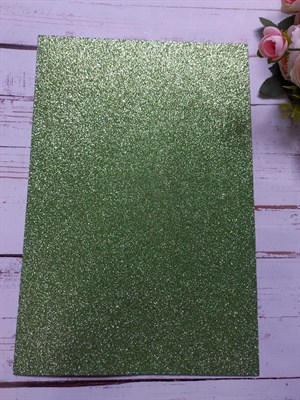 Фоамиран А4 глиттер 1,5мм молодая зелень - фото 4825