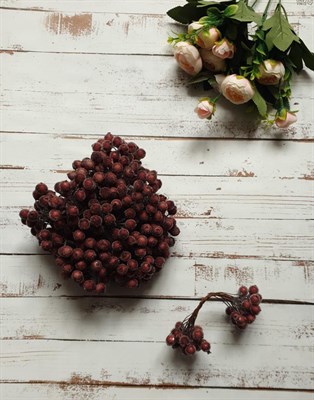 Декоративные ягоды в сахаре 11мм уп.10 пучков цв. коричневый  - фото 5561