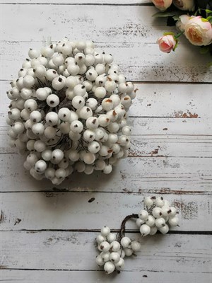 Декоративные ягоды в сахаре 11мм уп.10 пучков цв. белый - фото 5565
