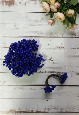 Декоративные ягоды глянцевые 8мм уп.10 пучков цв. темно-синий  - фото 5655