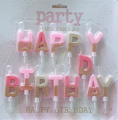 Н-р свечей Happy Birthday на подставках Розовый с золотом - фото 6767