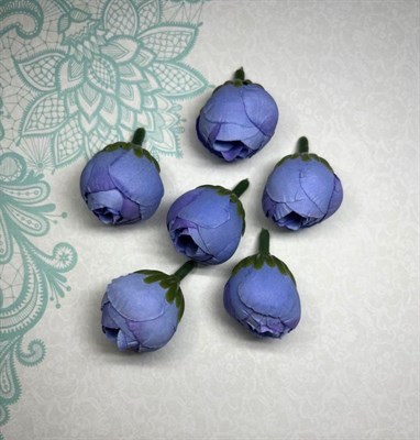 Головки розы тканевые 3см н-р 6шт Сиренево-голубые - фото 6974