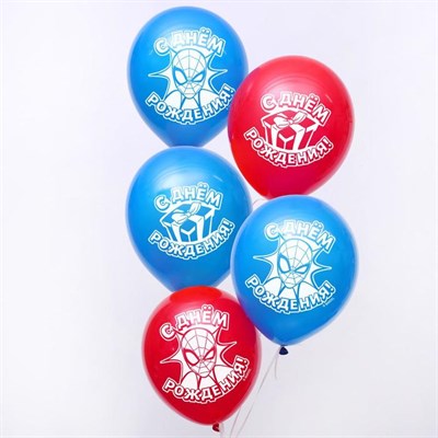 Н-р воздушных шаров "С Днем Рождения", Человек-паук 12" 5шт  - фото 7987