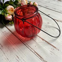Стеклянное кашпо мини тыковка, с подвесом 7,5*5,5см цвет красный