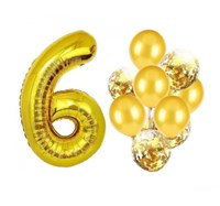 Н-р воздушных шаров цифра 6 фольгир. 32", 6 прозр. с конфетти 12", 6 латекс. 12", цвет золото