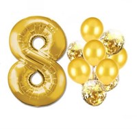 Н-р воздушных шаров цифра 8 фольгир. 32", 6 прозр. с конфетти 12", 6 латекс. 12", цвет золото