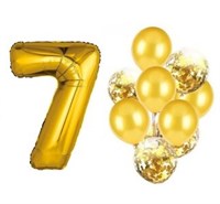 Н-р воздушных шаров цифра 7 фольгир. 32", 6 прозр. с конфетти 12", 6 латекс. 12", цвет золото
