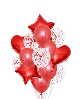 Н-р шариков микс с конфетти, с фольгированием, сердца и звезды, 14шт, цвет красный