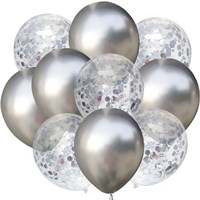 Н-р шариков микс с конфетти, с фольгированием, цвет серебряный