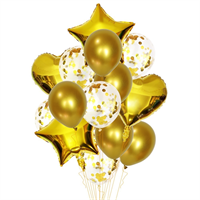 Н-р шариков микс с конфетти, с фольгированием, сердца и звезды, 14шт, цвет золотой