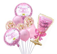 Н-р воздушных шаров Happy Birthday, фольгированные, латексные, с конфетти, Коктейль