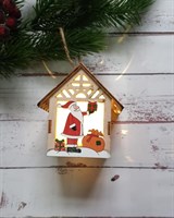 Фонарик новогодний "Домик", деревянный, с подвесом, 5,5*8см