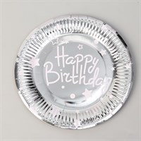 Н-р одноразовых тарелок 23см 10шт Happy birthday, цвет серебро